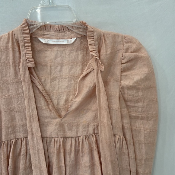 Zara Trafaluc Collection millennial pink puffy gathered sleeve with bow tie XS - Picture 3 of 4